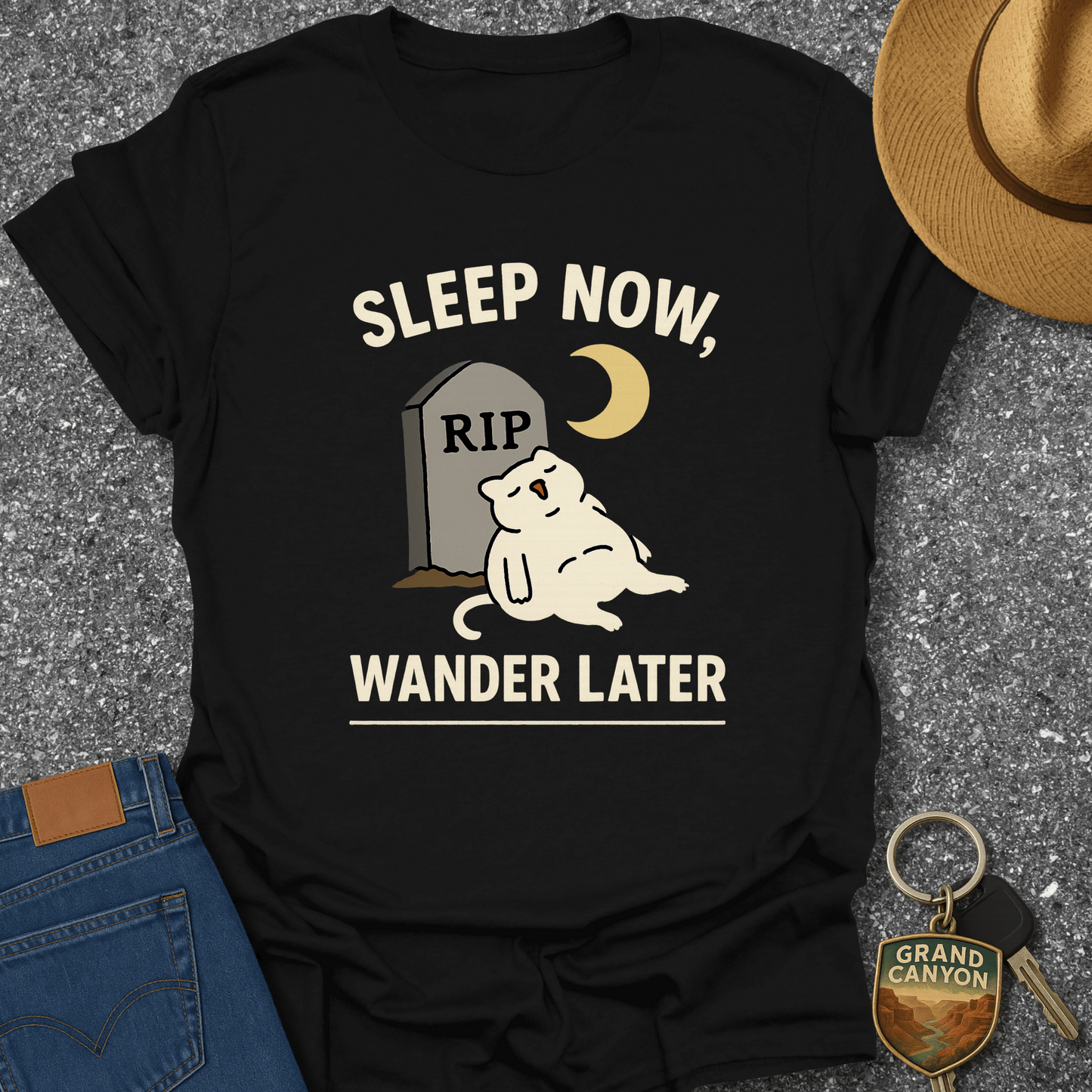 Cat Sleeping on Grave T-Shirt