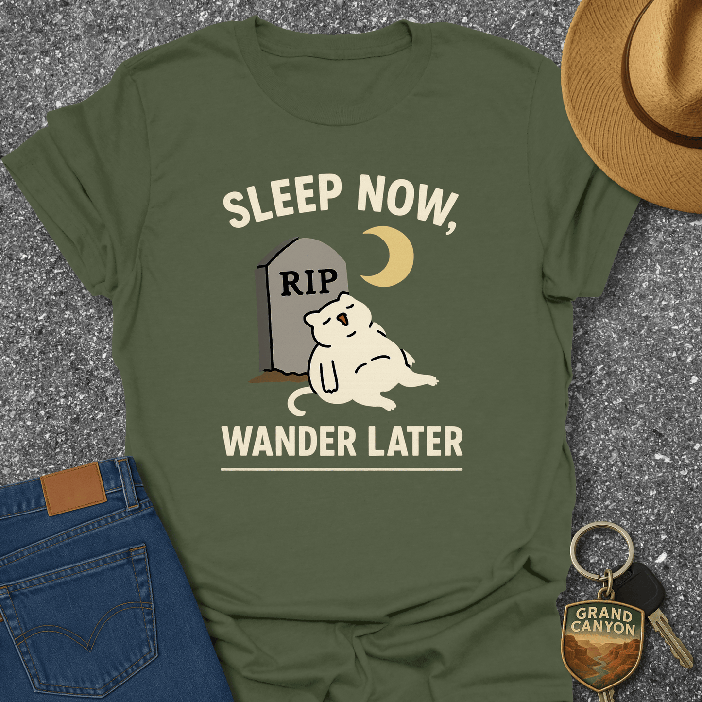 Cat Sleeping on Grave T-Shirt