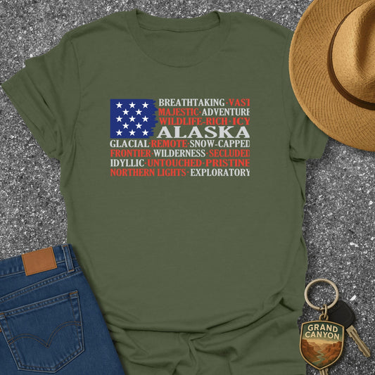 Alaska Cities Flag T-Shirt - T-Shirt Military Green / S