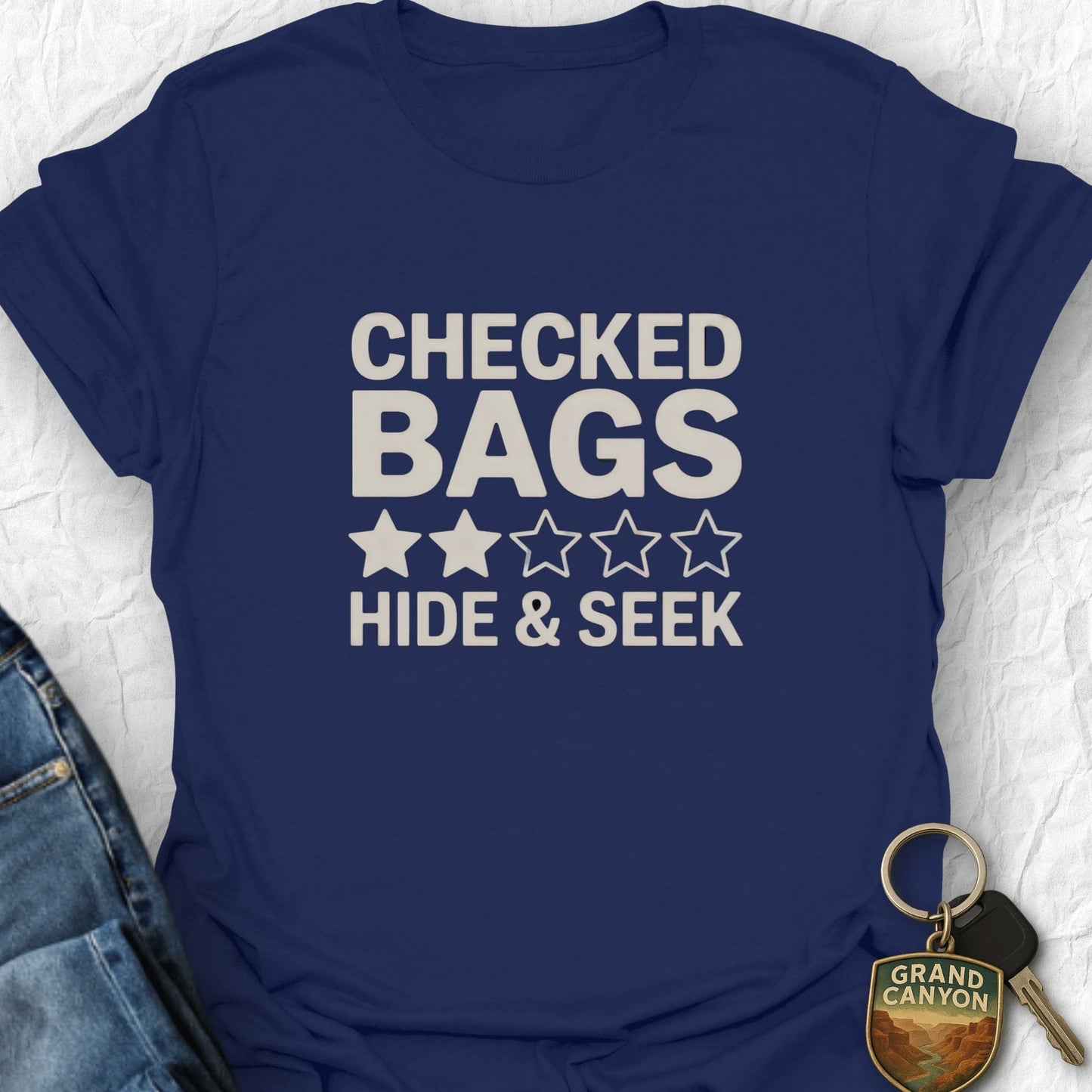 Printify T-Shirt Navy / S Checked Bags T-Shirt