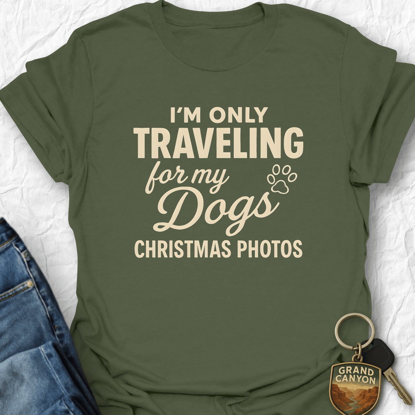 Printify T-Shirt Military Green / S Christmas Dog T-Shirt