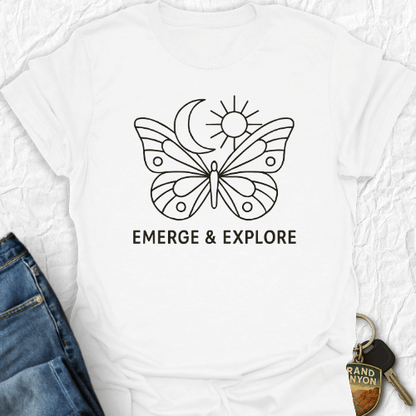 Printify T-Shirt White / S Emerge & Explore T-Shirt