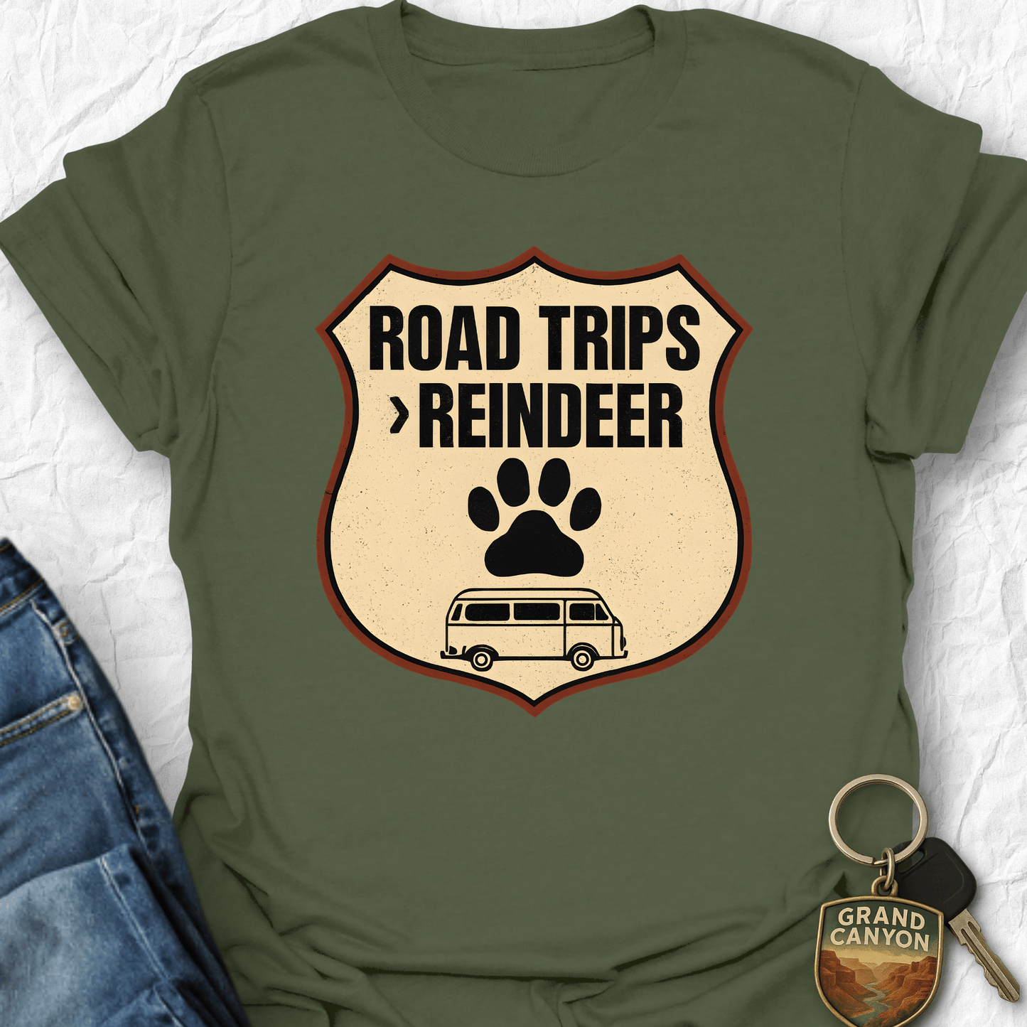 Printify T-Shirt Military Green / S ROADTRIPS > REINDEER T-Shirt