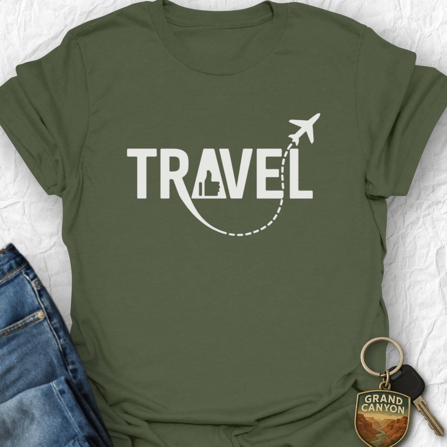 Airplane Path T-Shirt - T-Shirt Military Green / S