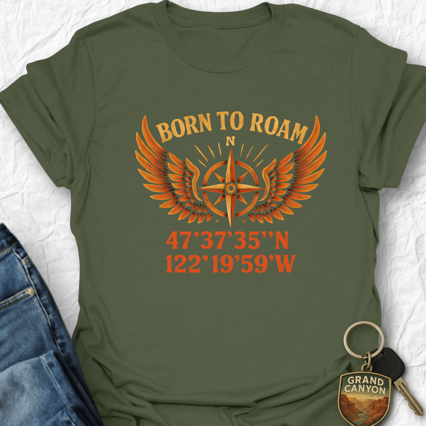 WANDERWOMENTEES T-Shirt Military Green / S Born to Roam T-Shirt
