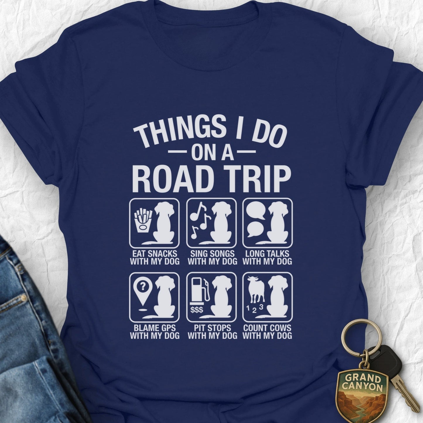 Dog Road Trip T-Shirt - T-Shirt Navy / S