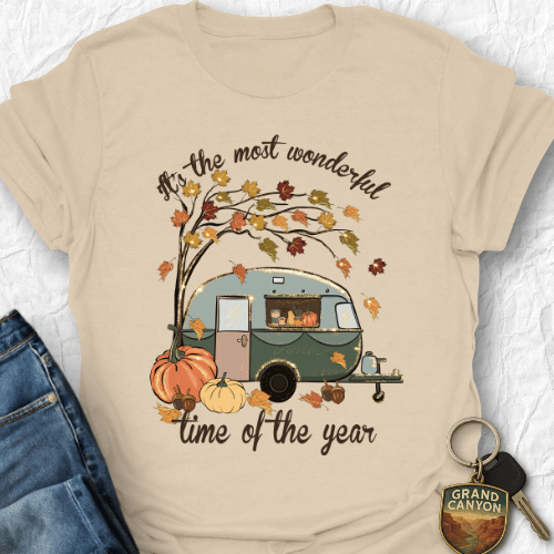 Fall Leaves Camper T-Shirt - T-Shirt Sand / S
