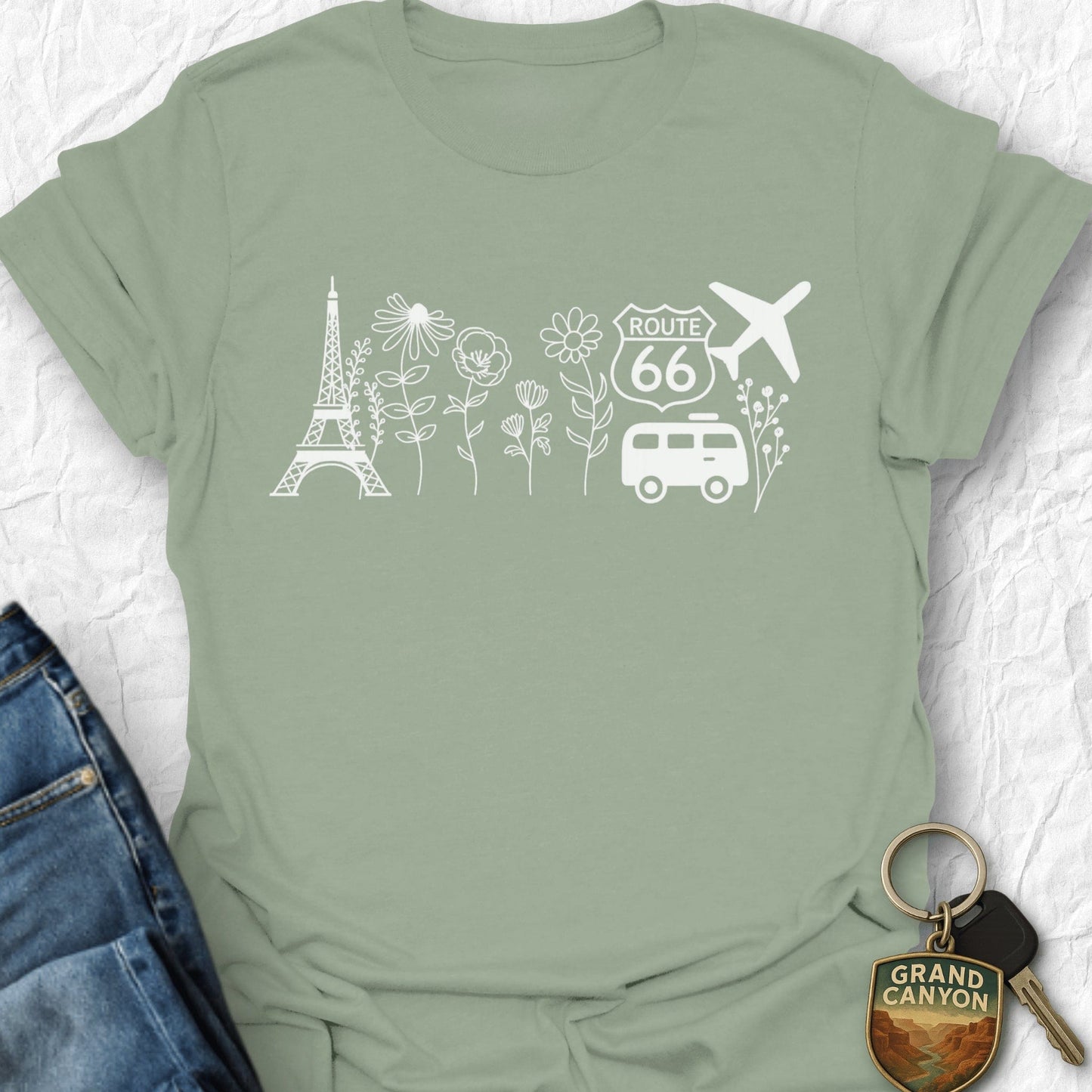 Floral Travel T-Shirt - T-Shirt Sage / S