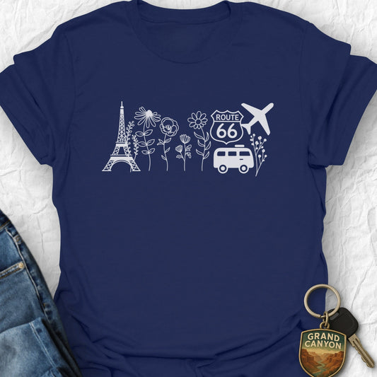 Floral Travel T-Shirt - T-Shirt Navy / S