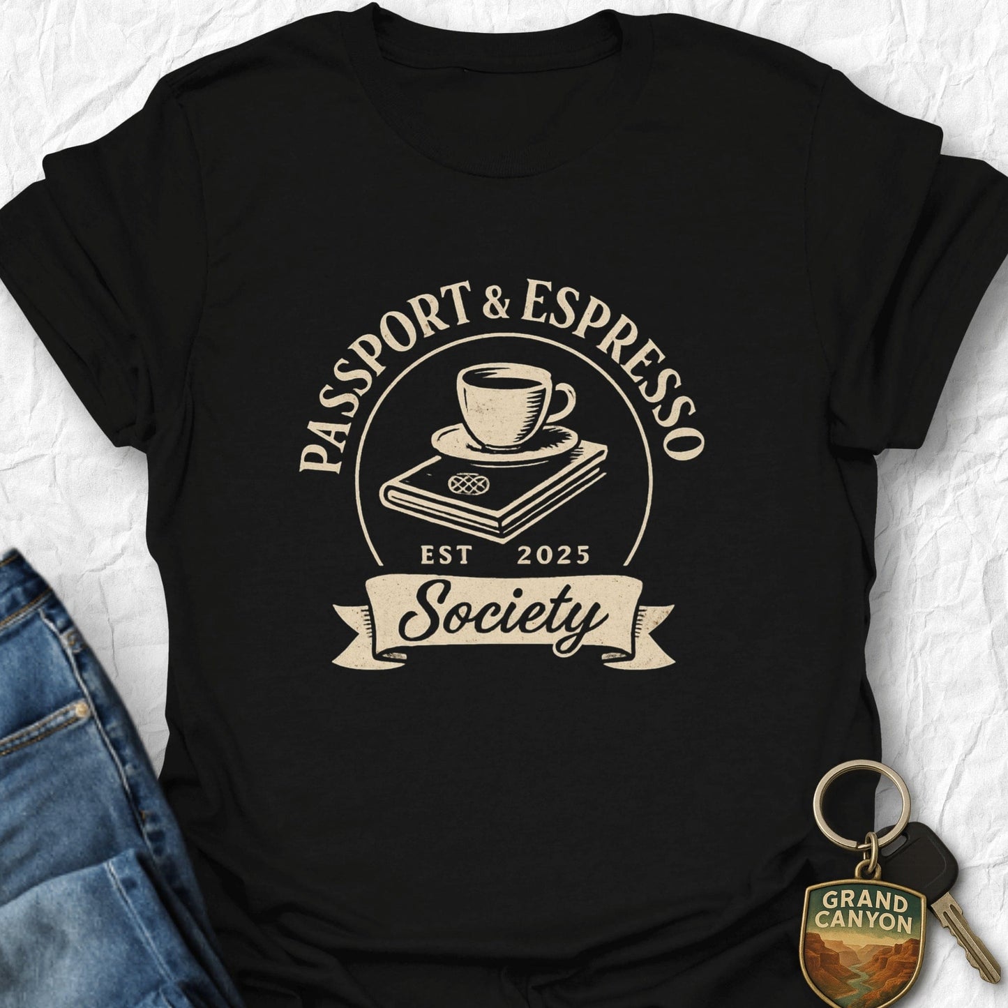 WANDERWOMENTEES T-Shirt Black / S Passport and Espresso T-Shirt