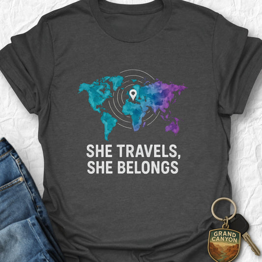 WANDERWOMENTEES T-Shirt Dark Heather / S She Travels T-Shirt