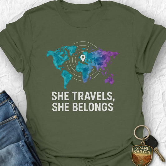 WANDERWOMENTEES T-Shirt Military Green / S She Travels T-Shirt