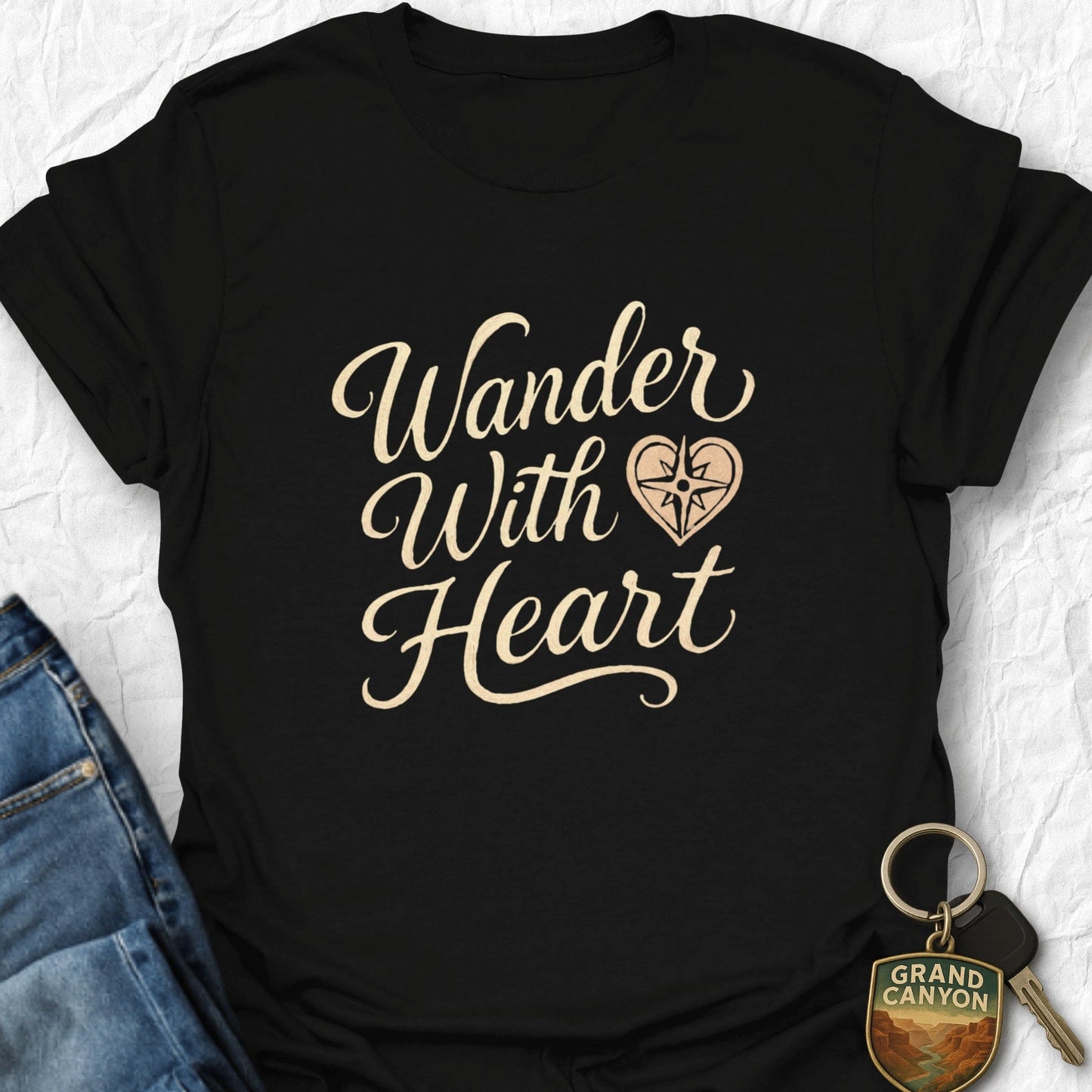 Wander with Heart T-Shirt - T-Shirt Black / S