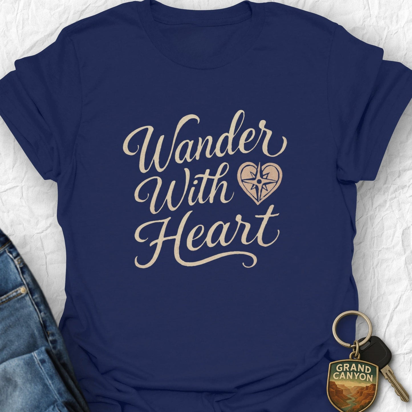 Wander with Heart T-Shirt - T-Shirt Navy / S