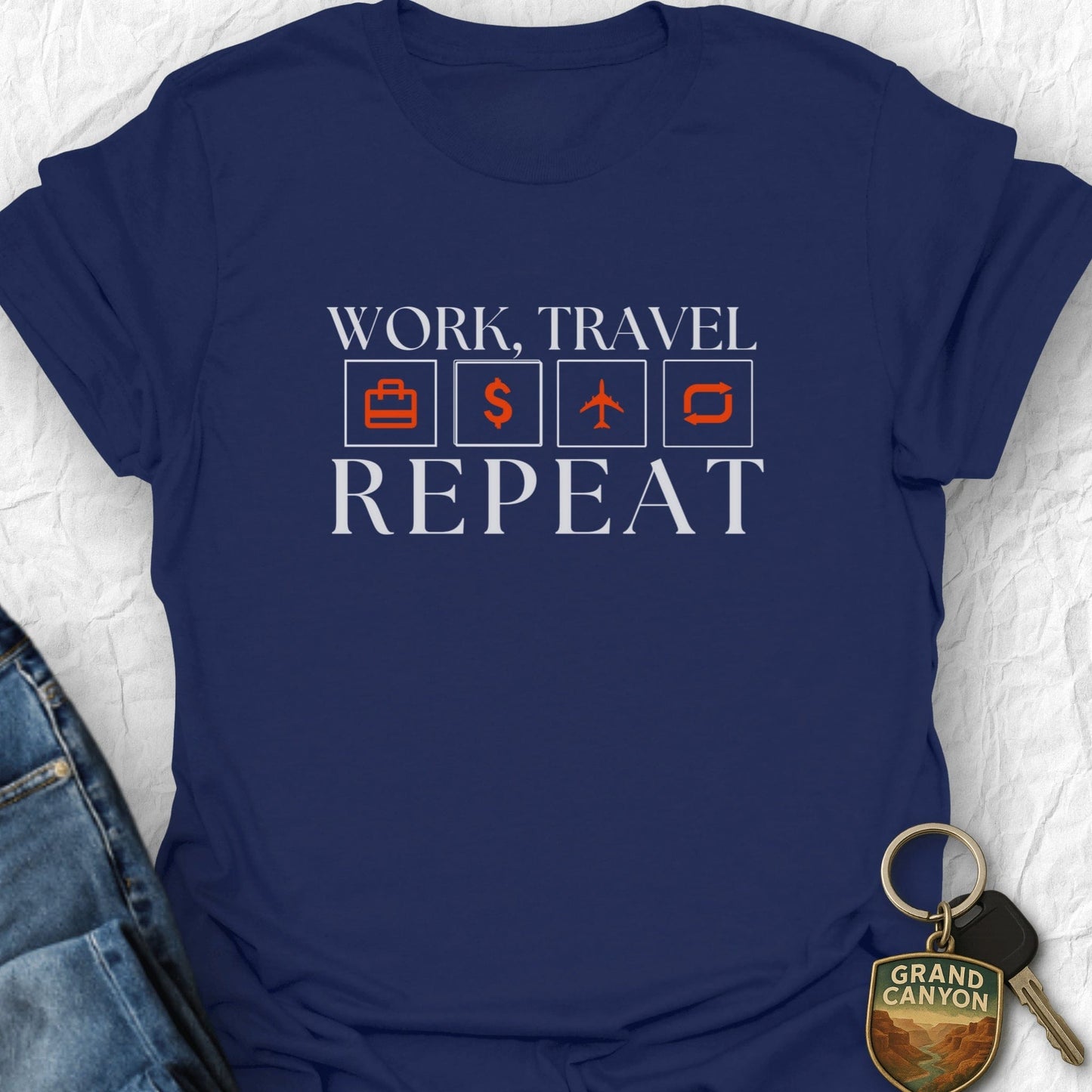 Work Travel Repeat T-Shirt - T-Shirt Navy / S
