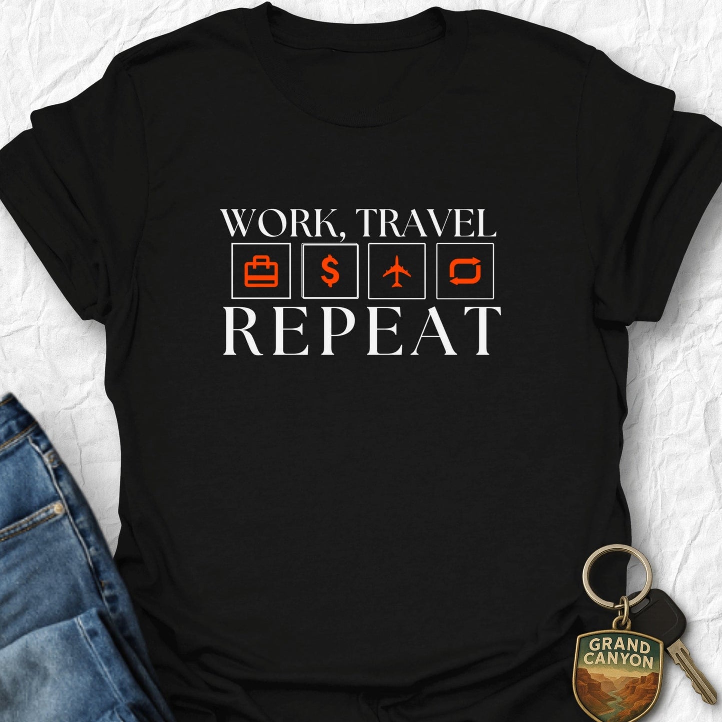 Work Travel Repeat T-Shirt - T-Shirt Black / S