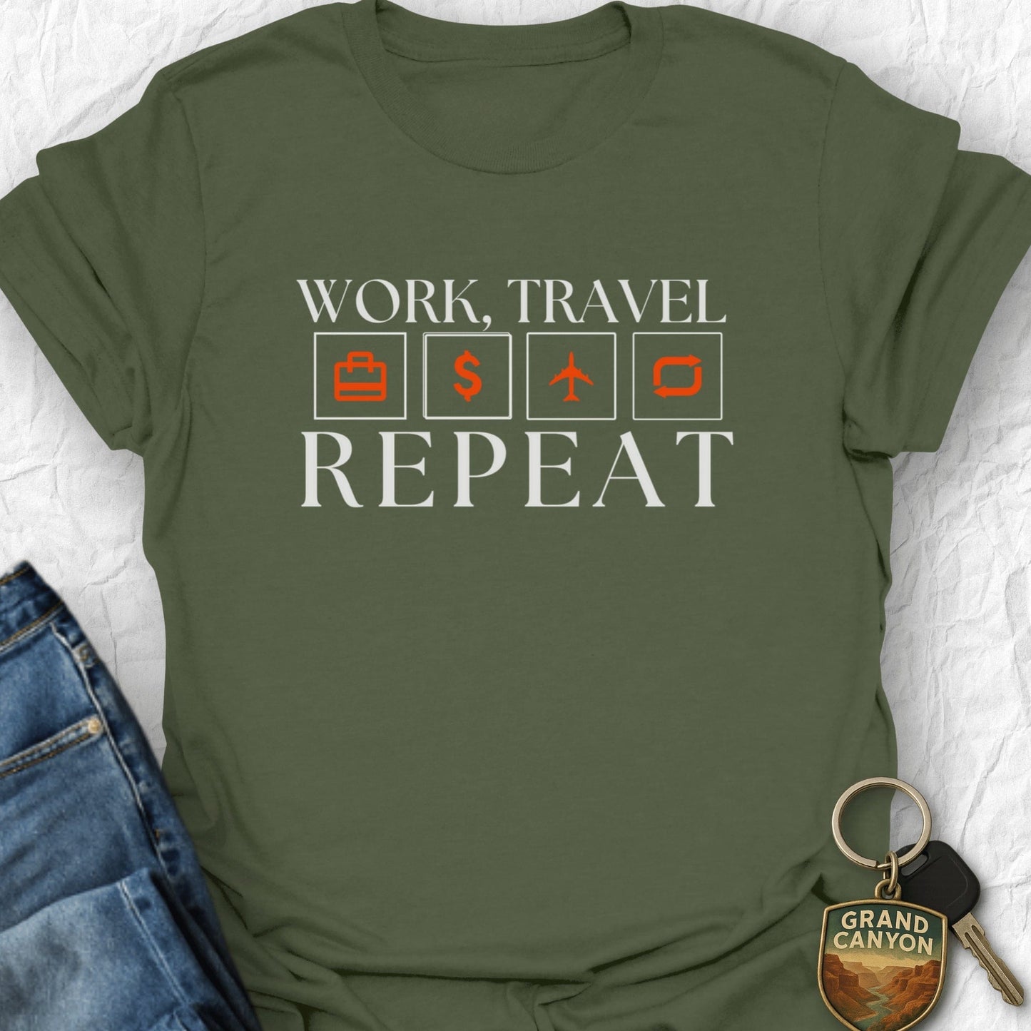 Work Travel Repeat T-Shirt - T-Shirt Military Green / S