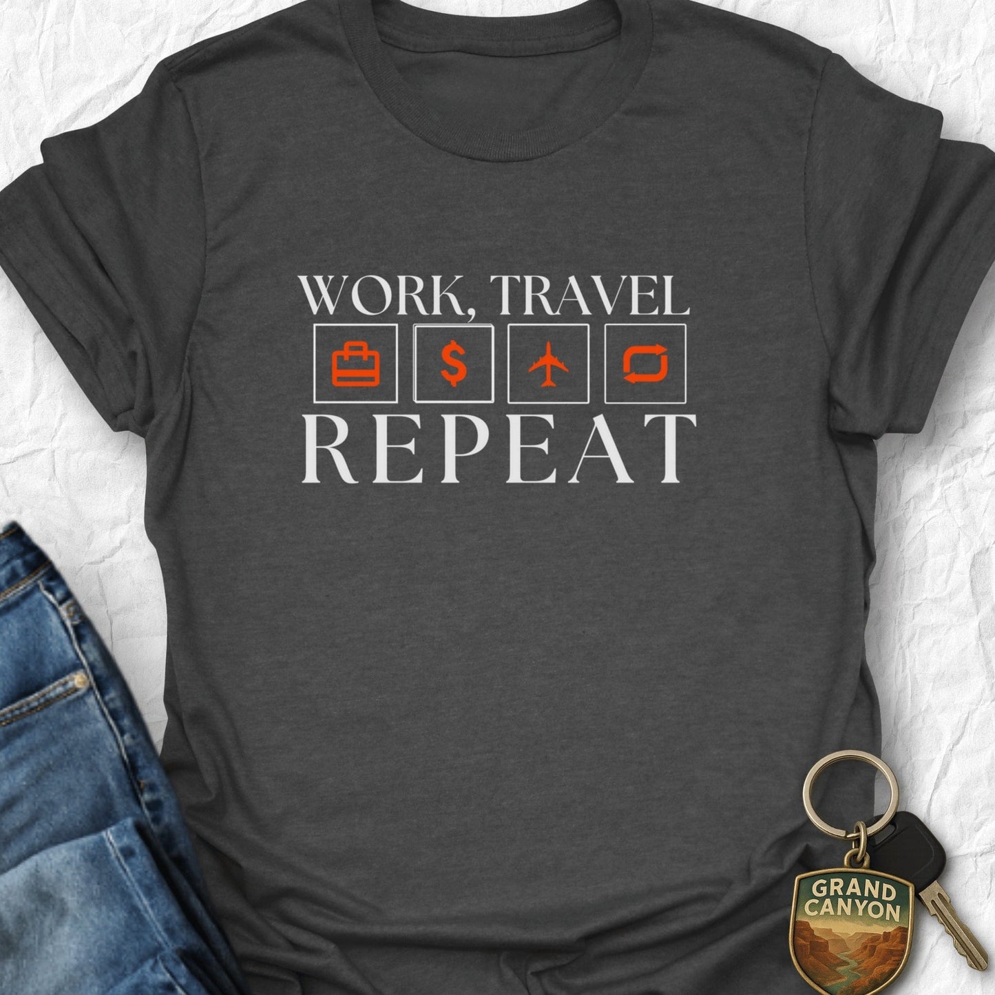 Work Travel Repeat T-Shirt - T-Shirt Dark Heather / S